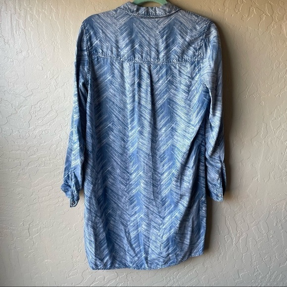 Cloth and Stone Blue Chevron Long Sleeve Shirt‎ Dress - Picture 4 of 9